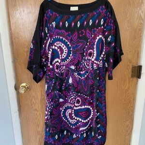 Donna Morgan 100% silk dress - purple paisley bohemian print.